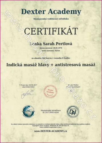 Certifikát-Indická masáž hlavy+antistresová masáž